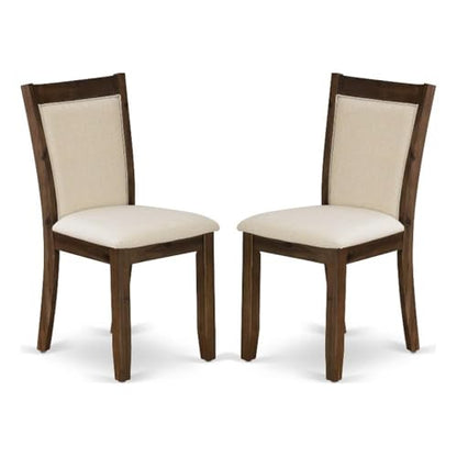East West Furniture MZCNT32 Monza Parson Chairs - Light Beige Linen Fabric Upholstered Dining Chairs, Set of 2, Antique Walnut - color: Mzcnt32