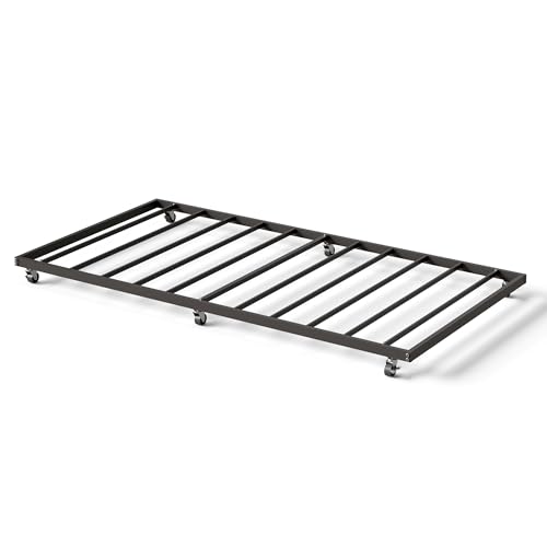 IDEALHOUSE Twin Size Metal Roll Out Trundle Bed Frame with Wheels and Slats Support, Black | Pull-Out Trundle, Space-Saving, Metal Frame, Living Room, Bedroom, Apartment - color: Modern Black, size: Twin Roll-Out Trundle