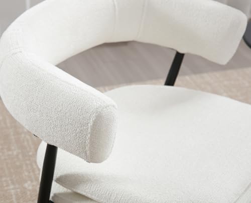 ROCITY White Dining Chairs Set of 4, Upholstered Kitchen Chairs | Mid Century Modern, Curved Barrel Back, Comfy Chenille Fabric, For Dining Room - color: White, size: 4PCS