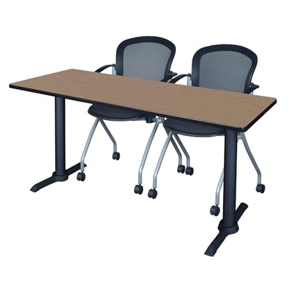 Regency Cain 72 x 24 in. T-Base Training Seminar Table- Noble Oak & 2 Cadence Nesting Chairs