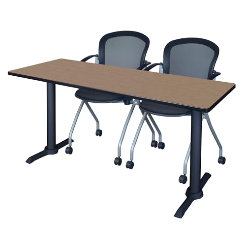Regency Cain 72 x 24 in. T-Base Training Seminar Table- Noble Oak & 2 Cadence Nesting Chairs