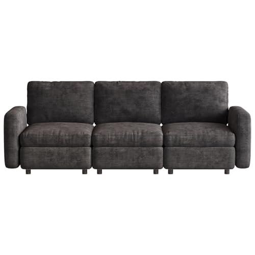 Miuuod 3-Seat Modular Sofa Couch Grey with Ergonomic Cushions, Convertible Sleeper Sectional for Living Room Bedroom Apartment, Cloud Futon Lounge Furniture Set for Small Spaces - color: Grey, style: 3 Seats（3 Seats only）