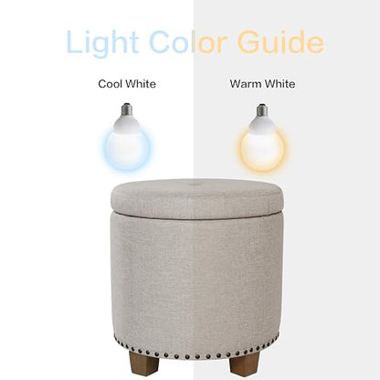 HomePop 18.5" Round Storage Ottoman with Nailheads - Light Brown Fabric - color: Light Brown Fabric