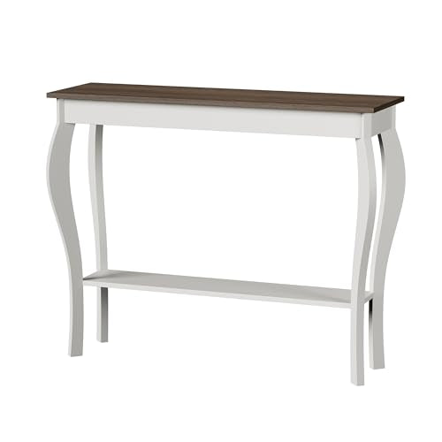 ChooChoo 39" Narrow Farmhouse Entryway Table with Storage Shelf, Soft White | Console Table with Curved Legs, Chic Accent Sofa Table with Shelves for Entryway, Living Room, Hallway - color: Soft White