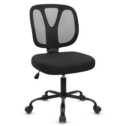 CLATINA Armless Home Office Chair, Adjustable Height Backrest Ergonomic Mesh Desk Chair with Wheels, 360° Swivel Small Computer Task Chair for Home Office, Study, Meeting Room, Black - color: Black-neva, size: 1 Pack
