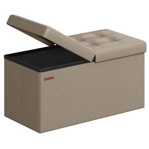 SONGMICS MAZIE Collection - 30 Inches Storage Ottoman Bench with Flipping Lid, Storage Chest Footstool, Load 660 lb, for Entryway, Living Room, Bedroom, Synthetic Leather, Camel Brown ULSF045K03 - color: Camel Brown, size: 15"D x 30"W x 15"H, style: Class