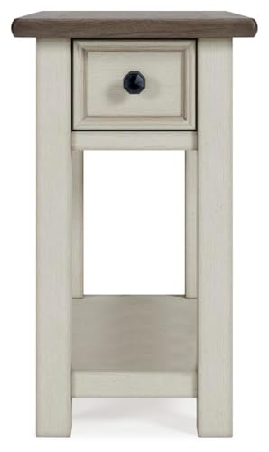 Signature Design by Ashley Bolanburg Narrow End Table, Charging Station | Slim 14-inch profile with USB charging, Wood, White oak veneers and engineered wood, Farmhouse style for small living rooms - color: Dark Brown & White