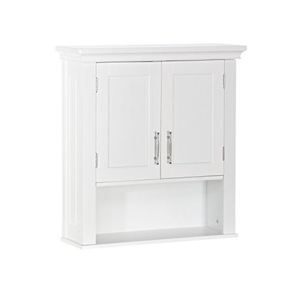 RiverRidge Somerset Two-Door Bathroom Wall Mount Medicine Cabinet, White | Open Display Shelf, Adjustable Interior Shelf, Two-Tone Handles, Space-Saving, Laundry Storage - color: White