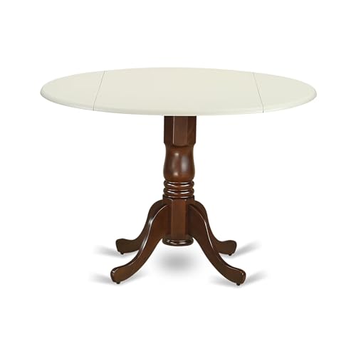 East West Furniture DLT-LMA-TP Dublin Modern Kitchen Table - a Round Dining Table Top with Dropleaf & Pedestal Base, 42x42 Inch, Linen White & Mahogany - color: Linen White & Mahogany