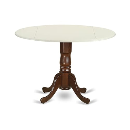 East West Furniture DLT-LMA-TP Dublin Modern Kitchen Table - a Round Dining Table Top with Dropleaf & Pedestal Base, 42x42 Inch, Linen White & Mahogany - color: Linen White & Mahogany