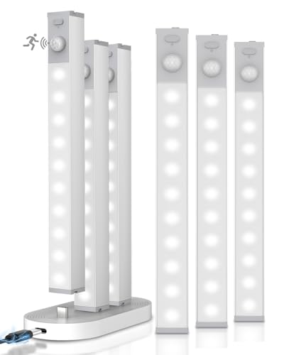 GOODEA 7" Under Cabinet Lighting with Charging Station, 6 Pack | LED Motion Sensor Light Indoor, Rechargeable Closet Lights with Dimmable Brightness for Cabinets, Bookshelf, Stair, Hallway - color: Cold White, size: 6 Pack with Charging Station