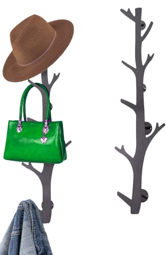 Tree Branch Coat & Hat Rack Wall Mount with 8 Vertical Hooks for Caps, Coats, Purse & More Modern Storage Dog Leash Holder Decorative Wall Hooks Vertical