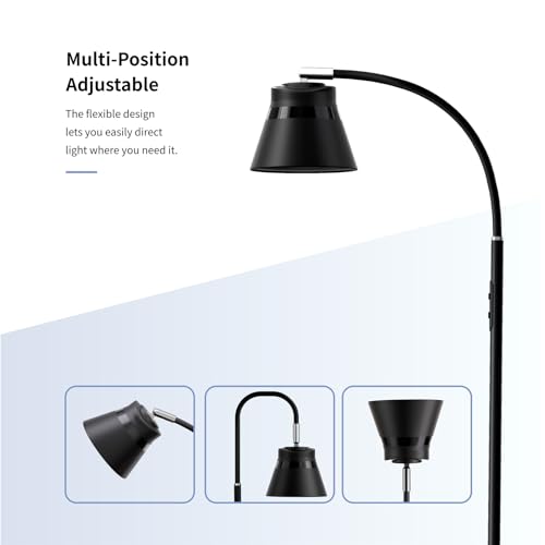 Reading Floor Lamp with Remote for Task, Craft, Architect | Non-Replaceable LED, 2000LM Bright, Dimmable, Small, Metal, Black, Gooseneck, for Living Room Bedroom, Standing Light - color: Black