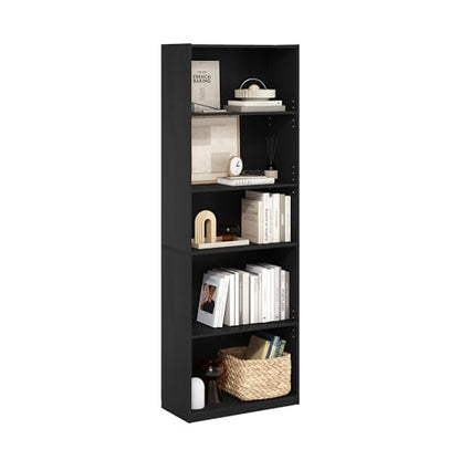 Furinno GEHRY Book Shelf, 5-Tier Bookshelf with Open Shelf, Standing Bookcase with Adjustable Shelves, 11.6 x 24.8 x 71.4, for Living Room, Bedroom, Home Office, Blackwood - color: Blackwood, size: 5-Tier, 11.6 x 25 x 71.4