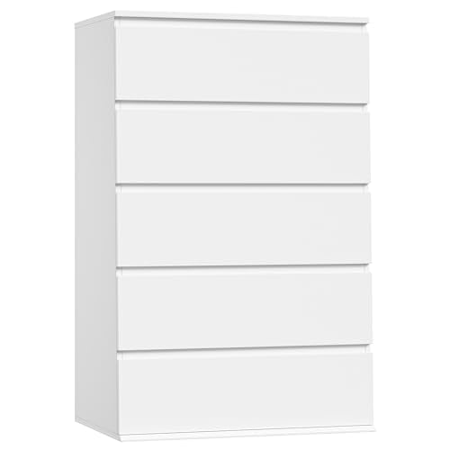 FOTOSOK White Dresser, Dresser for Bedroom, 5 Drawer Chest of Drawers | 17.6D x 23.6W x 39.1H in Chest of Drawers, Dresser for Bedroom, Bedroom Dresser for Closet, Small Space/Apartment/Dormitory - color: White