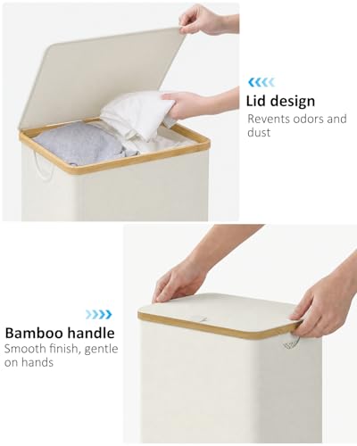 IEGrow Laundry Hamper with Lid,110L Laundry Basket with Mesh Bags,Beige | Dirty Clothes Hamper Basket with Bamboo Handle for Clothes Towels - color: Beige, size: 110L