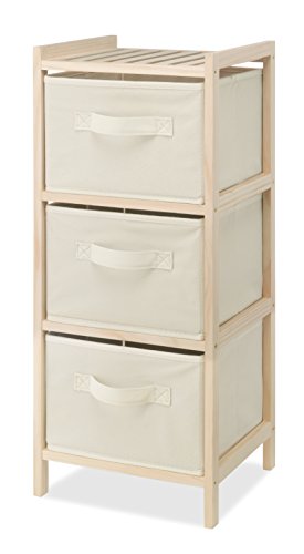 Whitmor 3 Drawer Wood Chest Organizer, Natural Pine Storage with Pull Out Fabric Bins, Easy Assembly, Compact Design for Bedroom Closet Nursery, 11.0"L x 10.0"W x 25.5"H