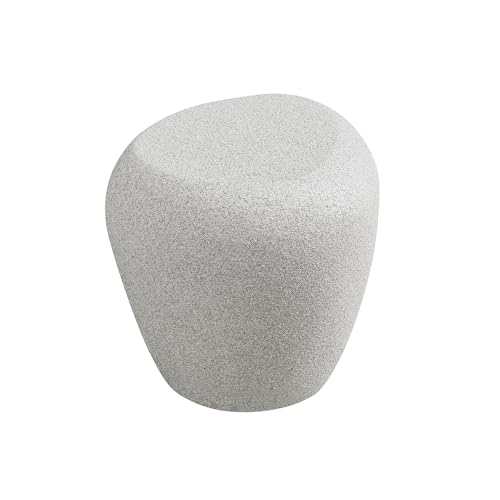 19.29" End Table Travertine Side Table with Grainy Matte Rocks Pattern, Modern Circle Faux Stone Fiberglass Small Coffee Sofa Table, No Need Assembly (Beige) - color: B-19.29" Rock Grey