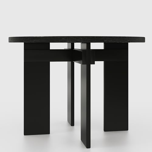 Rophefx 44.9" Round Dining Table for 4-6, Farmhouse Kitchen Table, Black | Modern wood table seats 4 to 6, with adjustable foot pads for stability in dining rooms, kitchens, or breakfast areas - color: Black