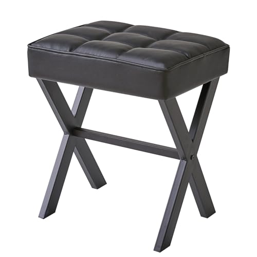 IBUYKE Square Makeup Stool with X-Leg, PU Vanity Chair, Black LG-71B | Footrest Ottoman Seat Multi-Use Small Side Table Bedroom Living Room - color: Black, size: 17.72"-Leather