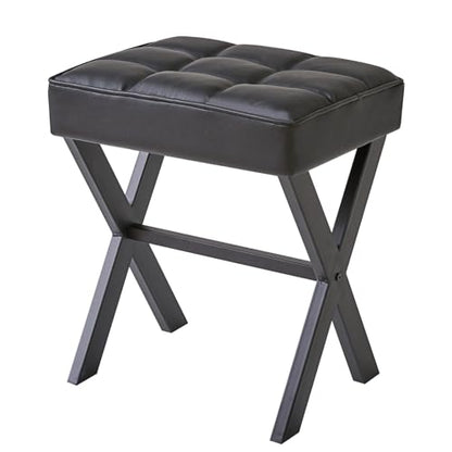 IBUYKE Square Makeup Stool with X-Leg, PU Vanity Chair, Black LG-71B | Footrest Ottoman Seat Multi-Use Small Side Table Bedroom Living Room - color: Black, size: 17.72"-Leather