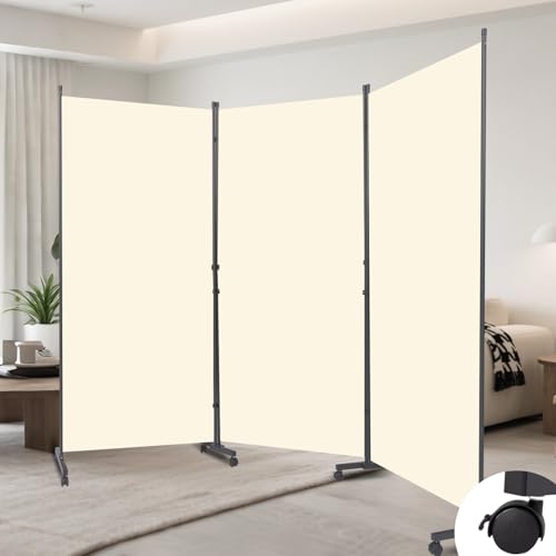 Folding Room Divider W/Wheels,Heavy Duty Base Privacy Screen Separator | 360° Smooth Lockable Rolling Wheels,Foldable Freestanding Wall Divider,Easy Movable Partition for Room Separation - color: Beige, size: B-102''-3 Panel