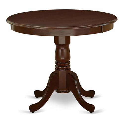 BOWERY HILL 36" Round Wood Dining Table, Mahogany Finish, Solid Asian Rubberwood Construction, Pedestal Base, Traditional Antique Style, Durable Dining Room Table for Kitchen or Family Meals - color: Mahogany