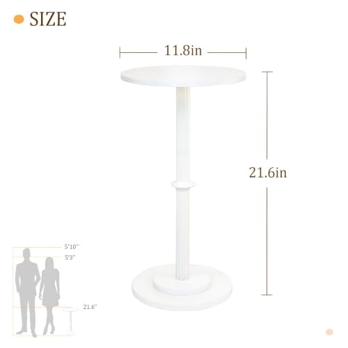MaxSmeo Drink Table, Small Side Table for Small Spaces, Modern Round End Table with Fluted Wood Leg, White - color: White