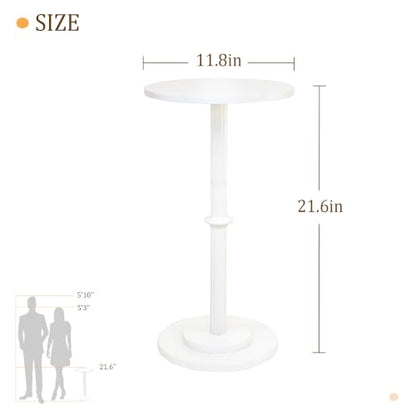 MaxSmeo Drink Table, Small Side Table for Small Spaces, Modern Round End Table with Fluted Wood Leg, White - color: White
