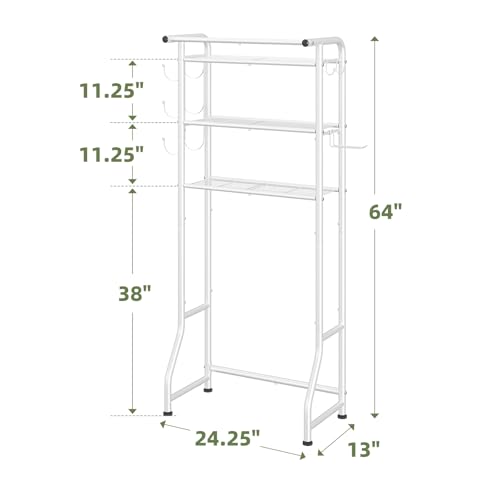 Simple Trending 3 Tier Over The Toilet Storage Rack, Metal Bathroom Shelf, Bathroom Stand Organizer Space Saver with Paper Holder and Hooks, White - color: White With Towel Rack
