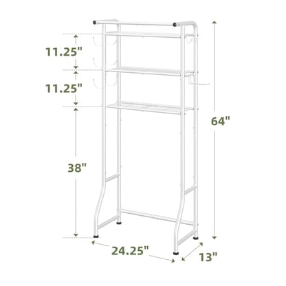 Simple Trending 3 Tier Over The Toilet Storage Rack, Metal Bathroom Shelf, Bathroom Stand Organizer Space Saver with Paper Holder and Hooks, White - color: White With Towel Rack