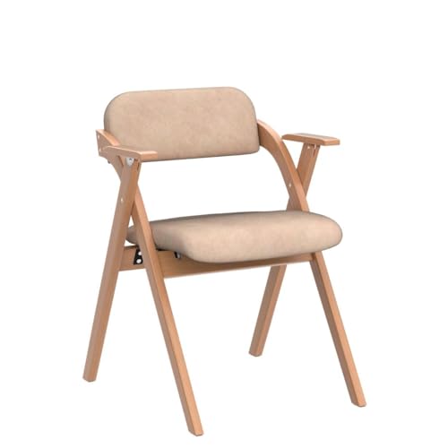 Folding Chairs with Armrest | Wooden Stackable Foldable Dining Chair with Padded Seats Set of 2 Extra for Guests Kitchen Office Wedding Party, Khaki - color: Khaki With Armrest, size: 2PCS