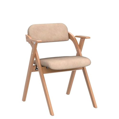 Folding Chairs with Armrest | Wooden Stackable Foldable Dining Chair with Padded Seats Set of 2 Extra for Guests Kitchen Office Wedding Party, Khaki - color: Khaki With Armrest, size: 2PCS