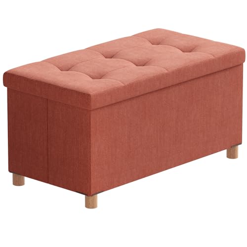 BRIAN & DANY 30 Inches Folding Storage Ottoman Bench, Ottoman with Storage Bench for Bedroom, Living Room, Entryway, Foot Rest with Legs, Orange - color: Orange, size: 15"D x 30"W x 15"H