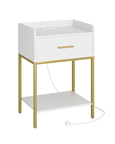 Masupu Nightstand with Charging Station,3-Tier Modern Bedside Night Stand with Storage Drawer and Shelf,Small End Side Table for Bedroom,Living Room,White - color: White