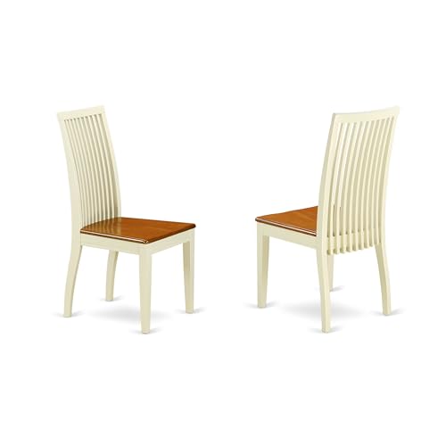 East West Furniture ANIP3-BMK-W 3 Piece Dining Set Contains a Round Dining Room Table with Pedestal and 2 Wood Seat Chairs, 36x36 Inch, Buttermilk & Cherry - color: Anip3-bmk-w