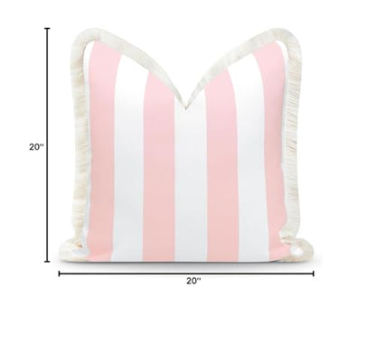 Hofdeco Premium Coastal Patio Indoor Outdoor Pillow Cover Only, 20"x20" Water Repellent for Backyard, Couch, Blush Pink Stripe Fringe - color: Blush Pink Stripe 20"x20"