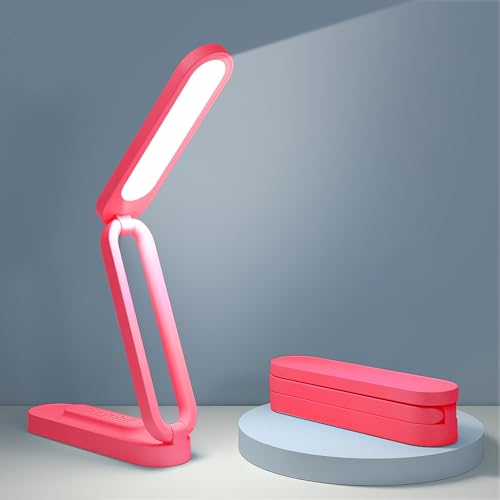 Giryuhd LED Desk Lamp for Office Home & Battery Operated Lamp Rechargeable Lamp Foldable & Portable Light, LED Desk Light Strip, 3 Brightness Dimmable Small Desk Lamp Wireless Reading Lamp - color: Red