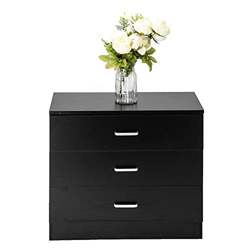 Vasitelan Wooden 3 Drawer Dresser, Modern Storage Chest of Drawers, Wood Bedside Table Night Table for Bedroom,Living Room (Black) - color: Black