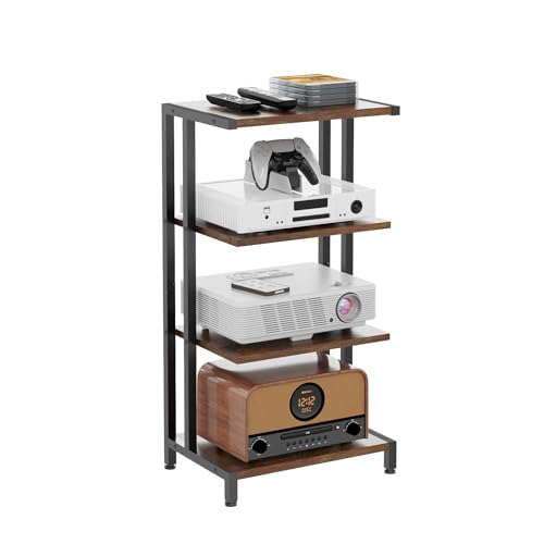 X-cosrack 16.5" Small 4-Tier AV Media Stand,Narrow Version Wooden Corner Shelves Stereo Cabinet Audio Rack Stand Tower Perfect for Small DVD Players Game Console TV Box Cable Box WiFi Router - style: Without Outlet