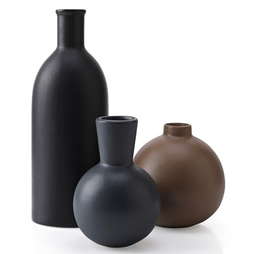 Small Ceramic Vase Set of 3, Boho Modern Flower Vase Room Decor, Farmhouse Decor, Vases for Your Kitchen, Bathroom, Bedroom, Living Room, Office&Shelf Centerpiece Table Decorations Multicolor - 346 - color: Multicolor -346