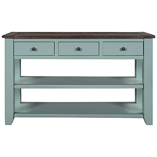 Modern Console Table, Wood Sofa Table with 3 Drawers and 2 Shelves, Sideboard Buffet Table for Entryway/Living Room/Bedroom/Hallway (Green) - color: Green