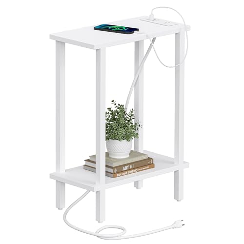 TUTOTAK Narrow Side Table, 2-Tier Small End Table with Charging Station | Skinny Sofa Table, Slim Nightstand, Easy Assembly for Living Room, Bedroom, White TB01BW060 - color: White, size: 2-tier