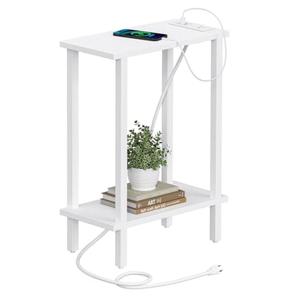 TUTOTAK Narrow Side Table, 2-Tier Small End Table with Charging Station | Skinny Sofa Table, Slim Nightstand, Easy Assembly for Living Room, Bedroom, White TB01BW060 - color: White, size: 2-tier