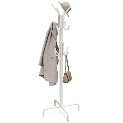 Simple Houseware Standing Coat/Hat Hanger Organizer Rack, 12 Hooks, White | For Entryway, Bedroom, and Hallway - color: White