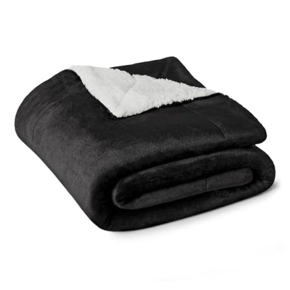 Amazon Basics Reversible Sherpa Throw Blanket, Warm, 50"x60", Black - color: Black, size: Throw (50"x60")