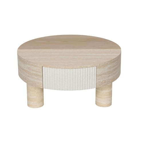 31.5" Round Coffee Table with Flip Top & Fluted Drawer for Living Room, Modern Circle MDF Wooden Center Table Tea Table for Apartment, Hidden Storage, Beige - color: 31.5" Round Coffee Table With Flip Top,beige
