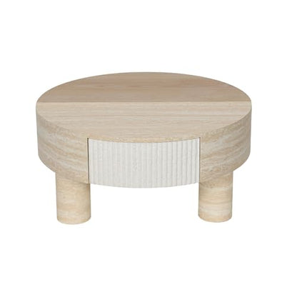 31.5" Round Coffee Table with Flip Top & Fluted Drawer for Living Room, Modern Circle MDF Wooden Center Table Tea Table for Apartment, Hidden Storage, Beige - color: 31.5" Round Coffee Table With Flip Top,beige