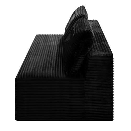 Boneless Couch for Bedroom, Small Compact Loveseat for Small Spaces | Comfy Lounge Chair Cloud Love Seat Armless with 2 Headrest for Apartment Living Room - color: Black