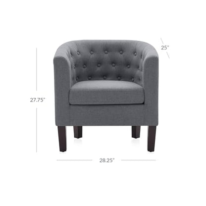 BELLEZE Accent Barrel Arm Chair, Modern Comfy Upholstered Tufted Club Chair with Sturdy Legs and Linen Fabric for Bedroom Living Room - Gray - color: Grey, size: 1 x Linen Chair